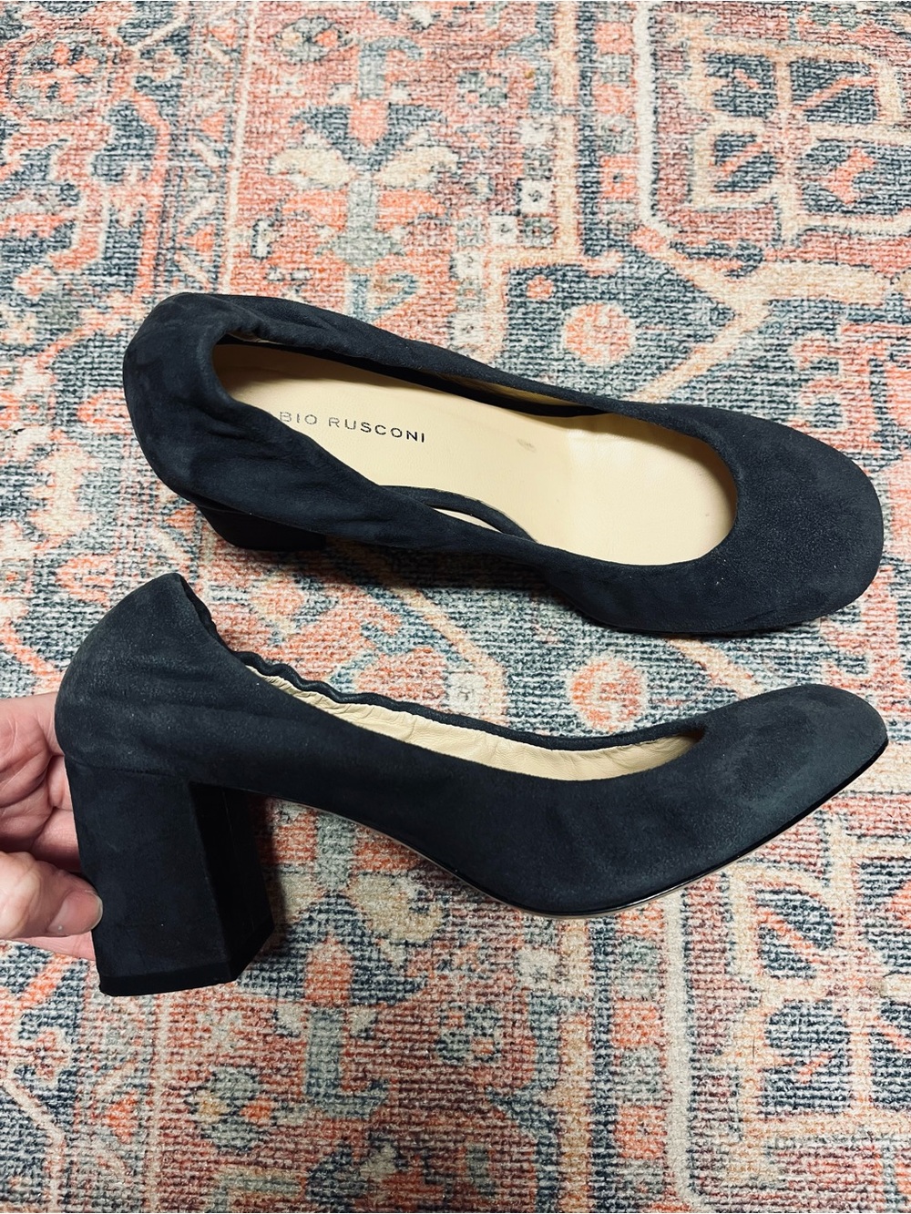 Fabio Rusconi Black Suede Block Heel Pumps